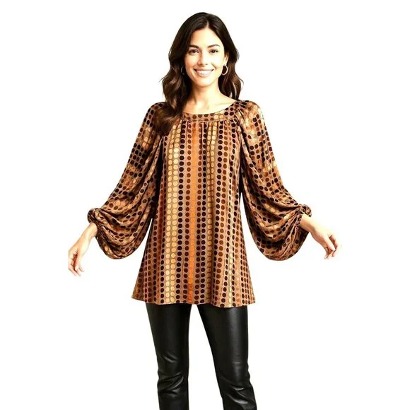 LaRok Silk Blend Tunic Dress Velvet Dot Ruched Sheer Sleeve Boho Chic Size Small - Picture 3 of 10